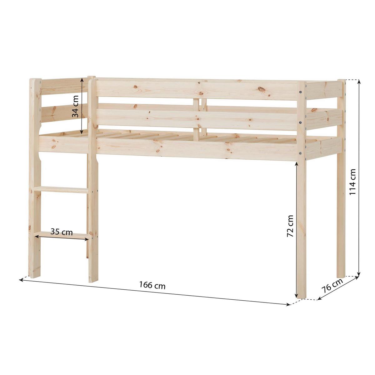 Hochbett Eco Comfort Kiefer Massiv, Lf: 70x160 Cm - Naturfarben/Kieferfarben, MODERN, Holz (70/160cm) - MID.YOU