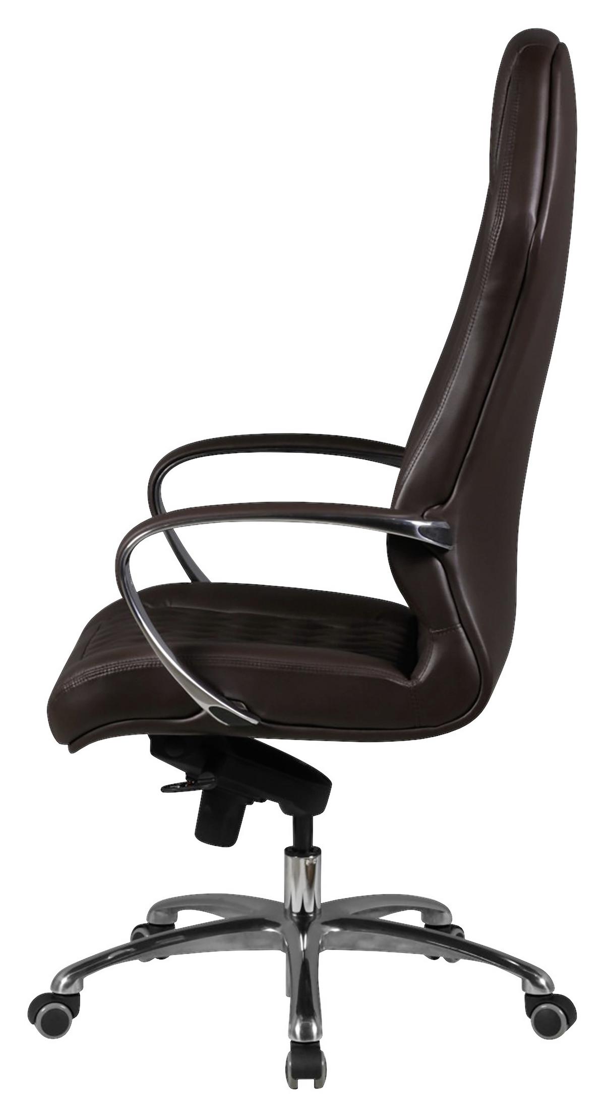 Chefsessel Monterey Echtleder Mit Armlehnen + Wippfunktion - Alufarben/Braun, MODERN, Leder/Kunststoff (67/136/67cm) - MID.YOU