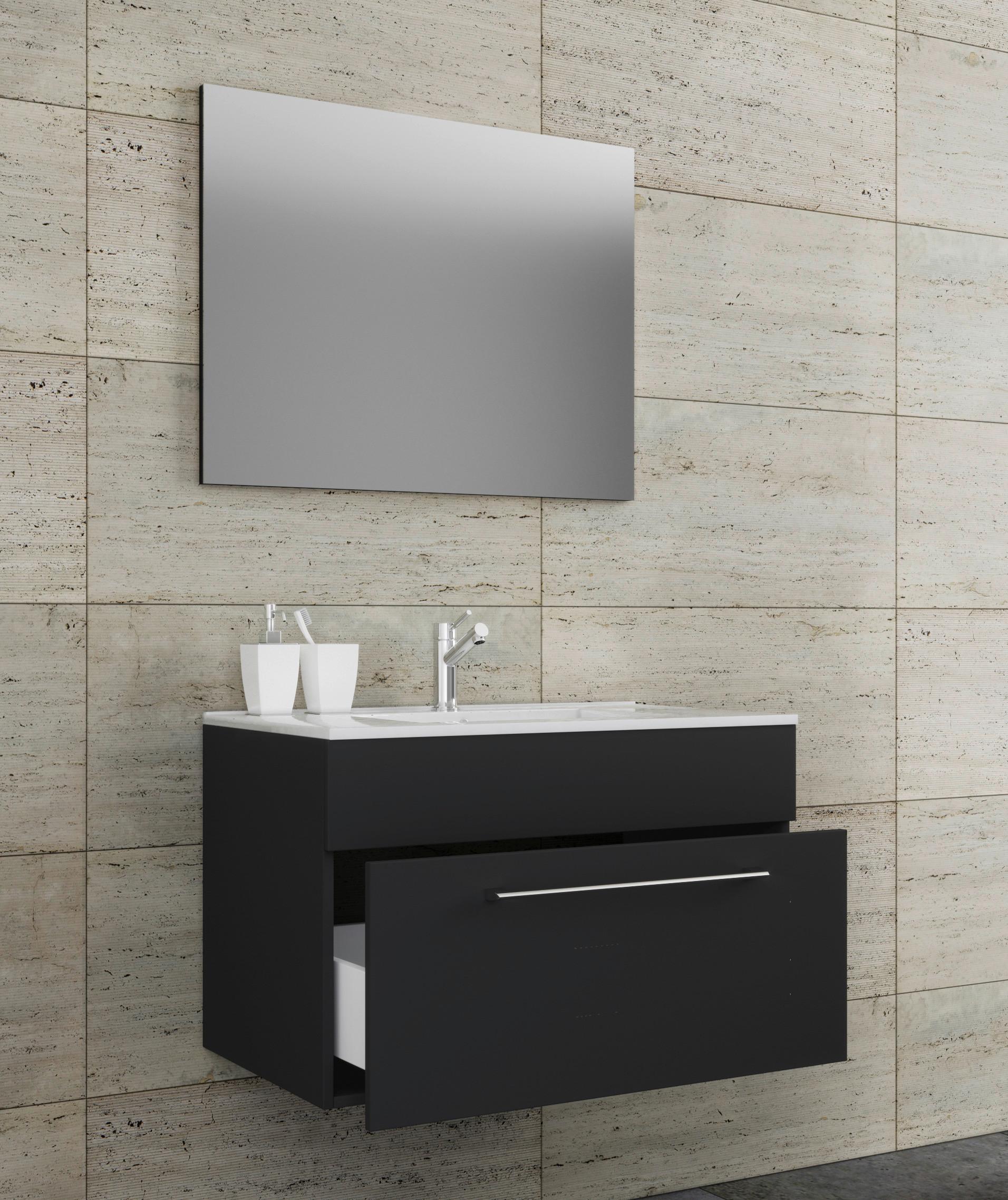Badezimmer Badinos 3-Teilig Schwarz B: 60 cm - Schwarz/Weiß, MODERN, Keramik/Holzwerkstoff (60cm) - MID.YOU