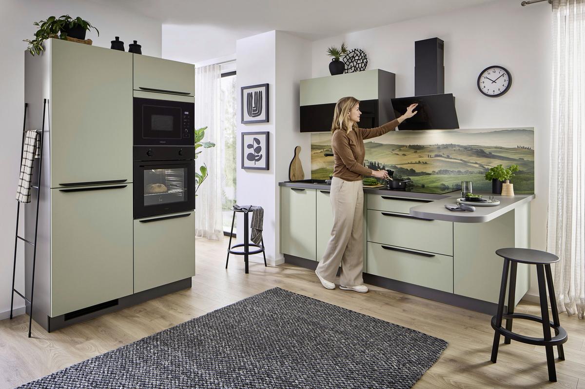 Eckküche Clean - Salbeigrün/Anthrazit, MODERN, Holzwerkstoff (120/238,8cm) - Express-Kuechen