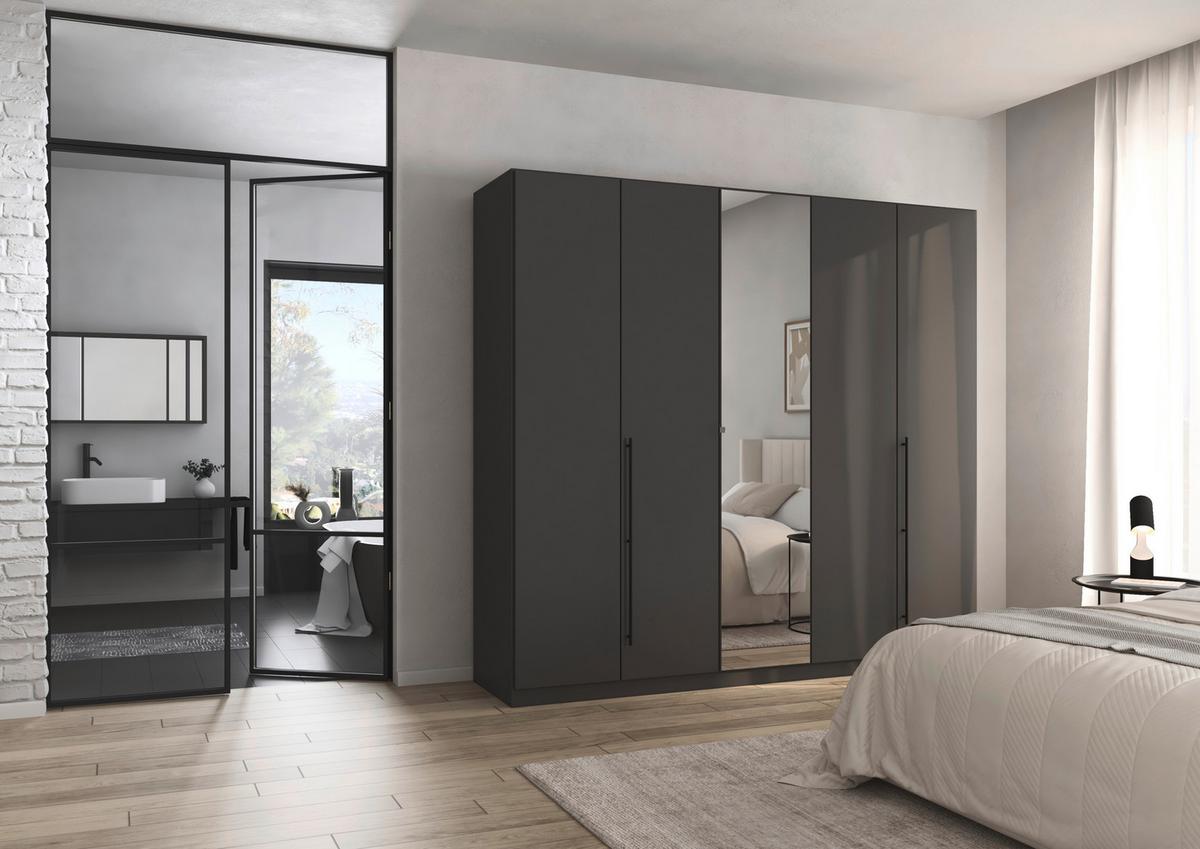 Kleiderschrank Safari mit Spiegel B: 226 cm - Grau, KONVENTIONELL, Holzwerkstoff (226/210/54cm)