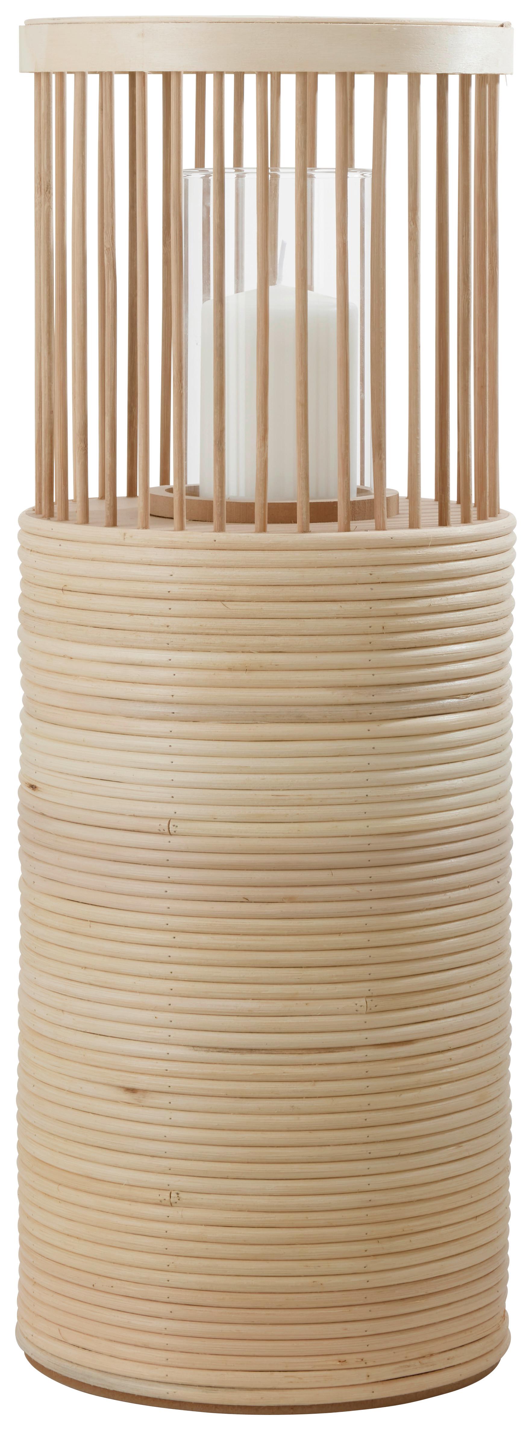 Stojan na svíčku Bamboo, V: 59cm - průhledné/přírodní barvy, dřevo/sklo (21,5/59cm) - Premium Living
