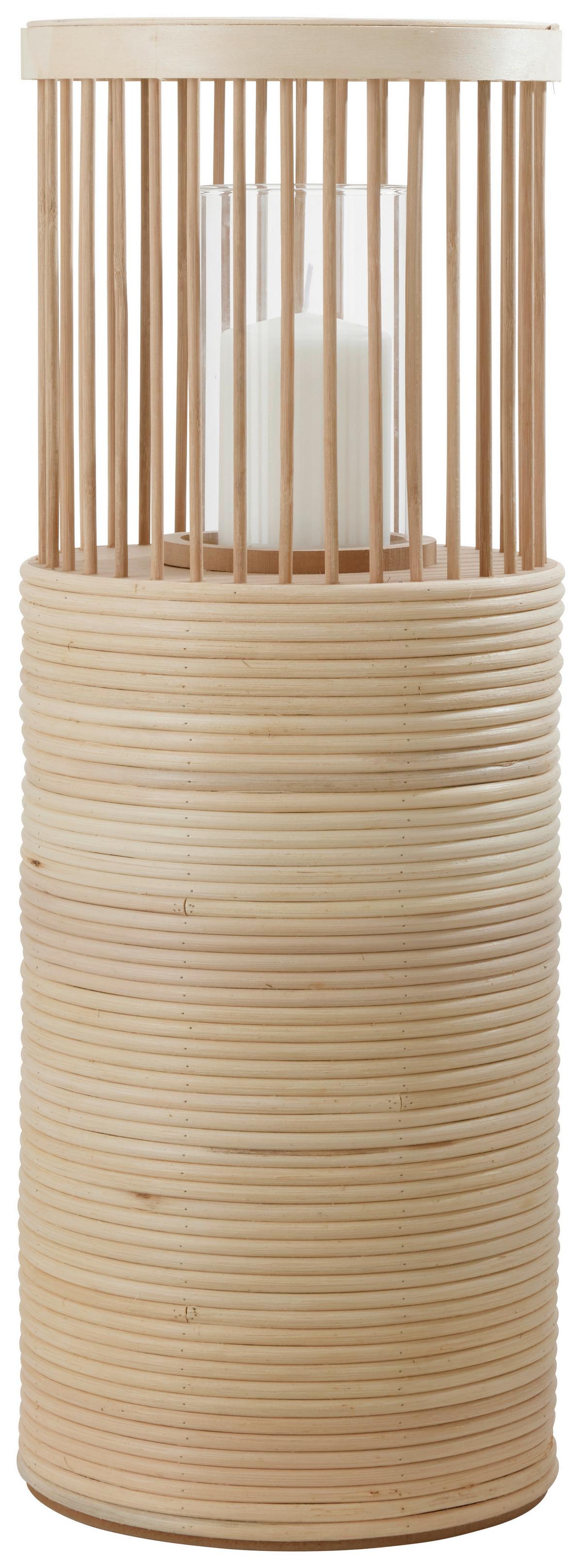 Sklenený svietnik Bamboo, V: 59cm - priehľadné/prírodná farba, drevo/sklo (21,5/59cm) - Premium Living