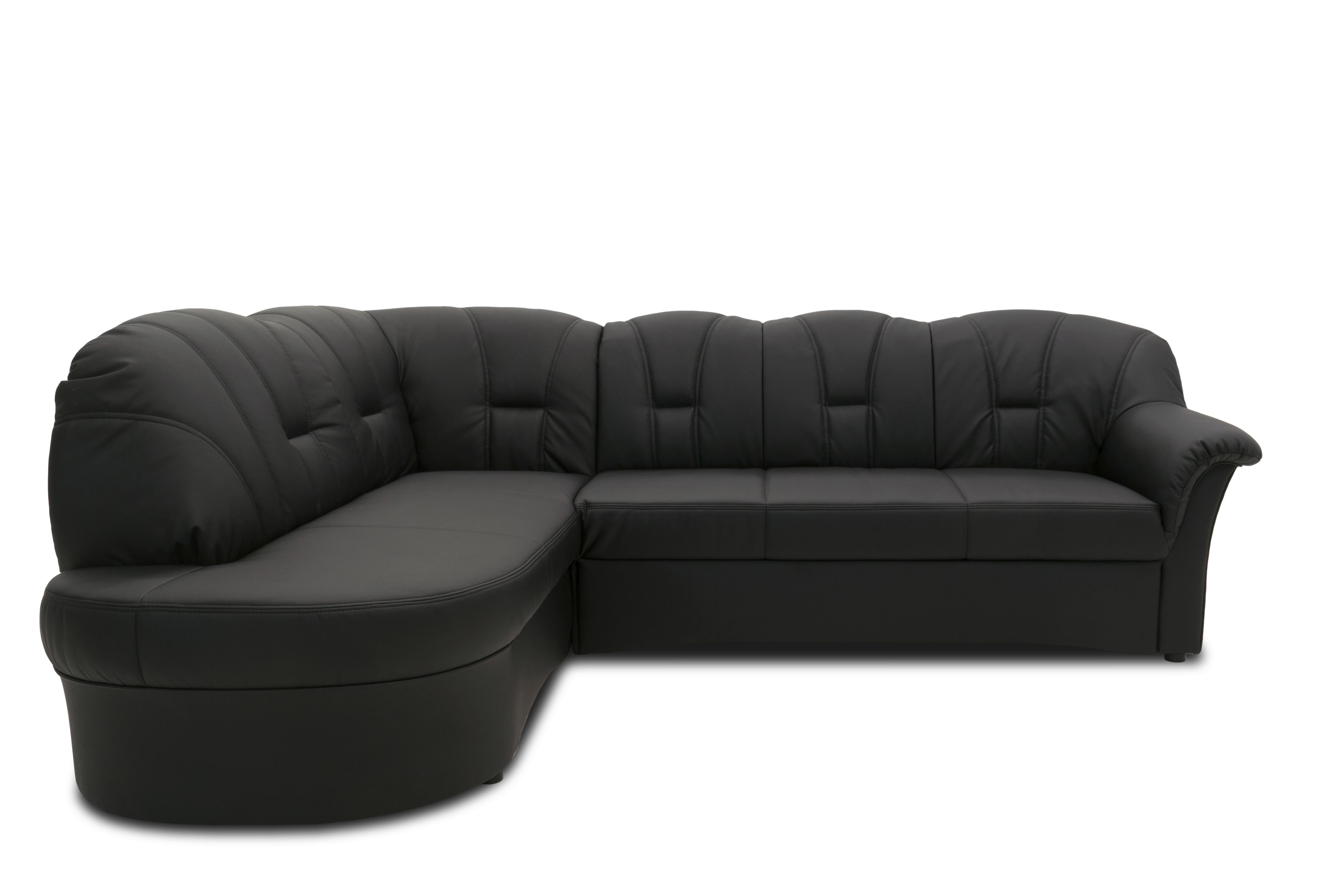 Ecksofa Mit Bettfunktion Papenburg Schwarz Lederlook - Schwarz, KONVENTIONELL, Textil (180/243cm) - MID.YOU