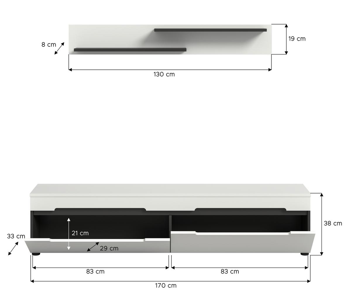 Lowboard Canu Hell- Dunkelgrau B: 170 Cm - Dunkelgrau/Hellgrau, Design, Holzwerkstoff (170/38/33cm) - Livetastic