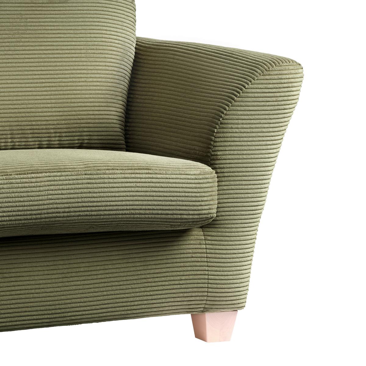 Trojmiestna pohovka DEVADO, zelený menčester - zelená/prírodná farba, drevo/textil (216/70-85/95cm) - Mömax