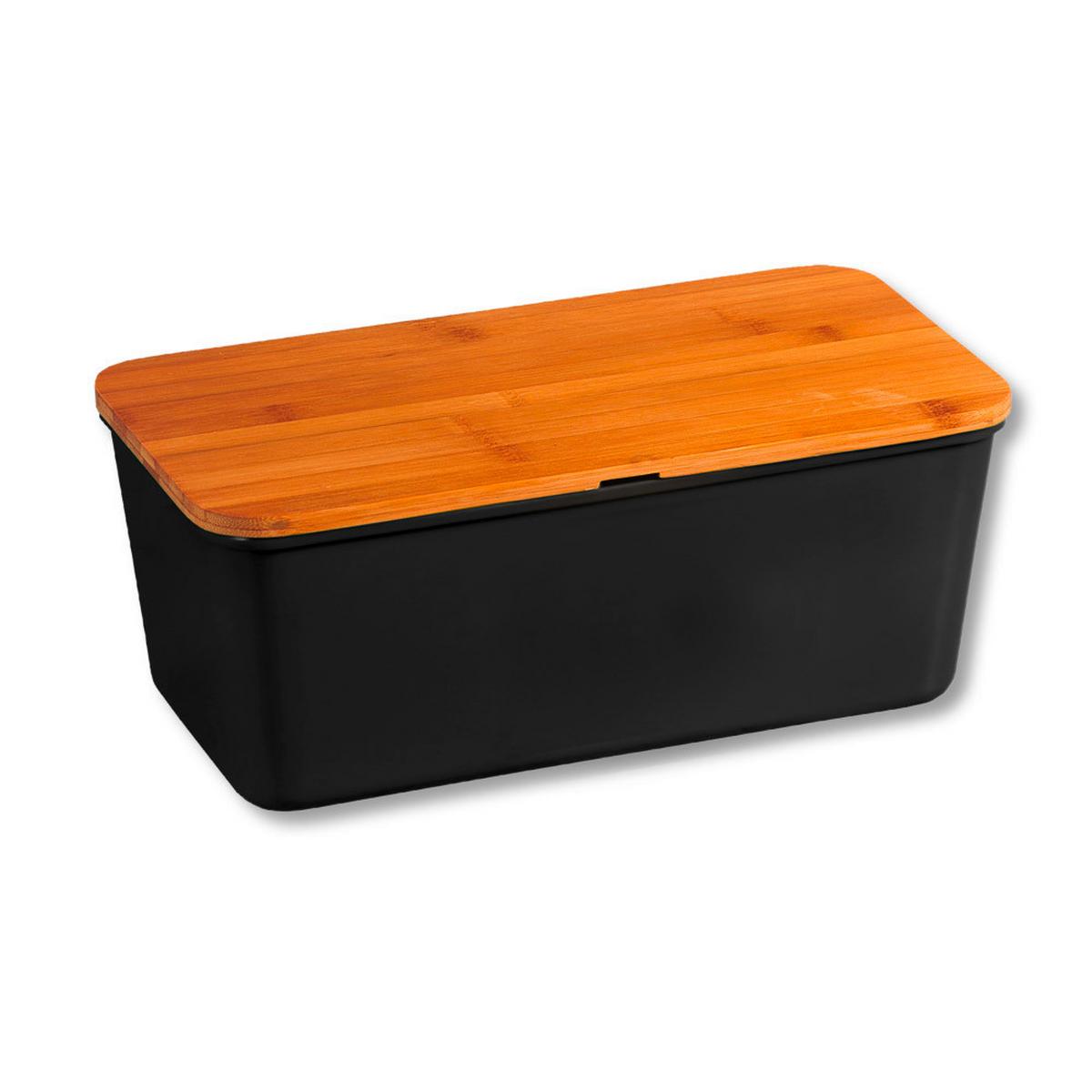 Brotbox Schwarz L: 34 cm - Schwarz/Naturfarben, Basics, Holz/Kunststoff (34/18/13.5cm) - Kesper