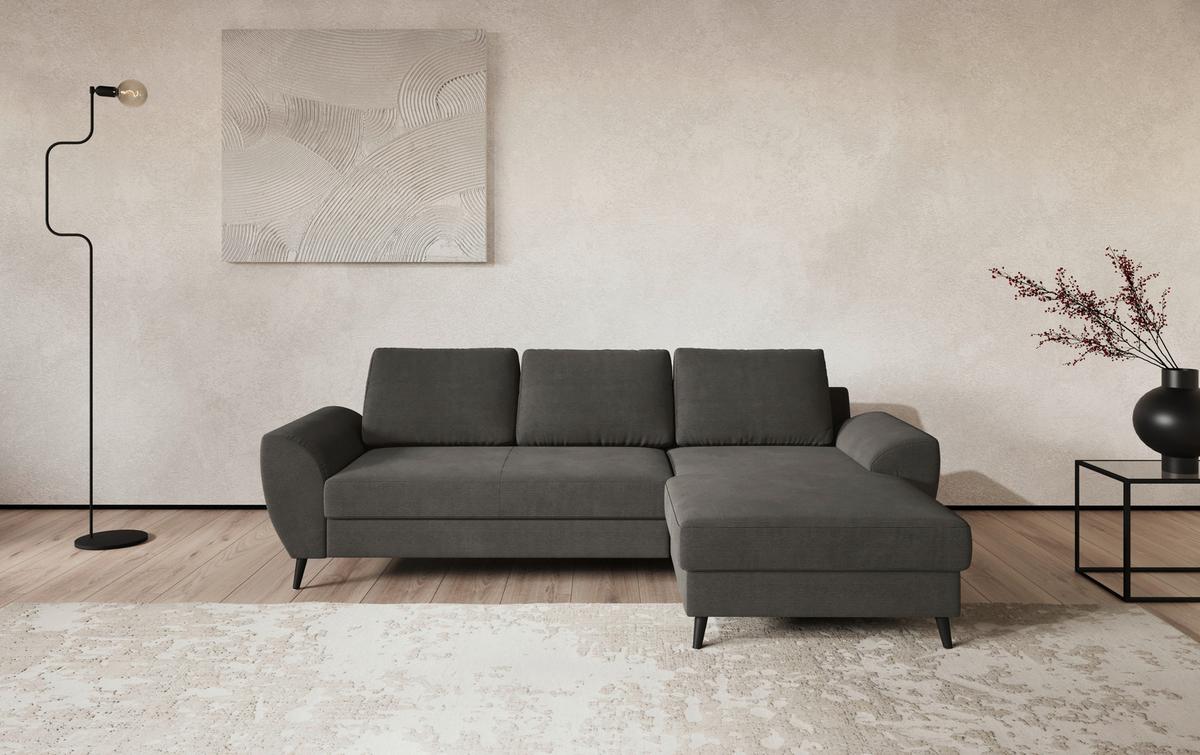 Ecksofa mit Bettfunktion Terra Cord anthrazit, B: 255cm - Anthrazit/Schwarz, Trend, Textil (255/154cm) - MID.YOU