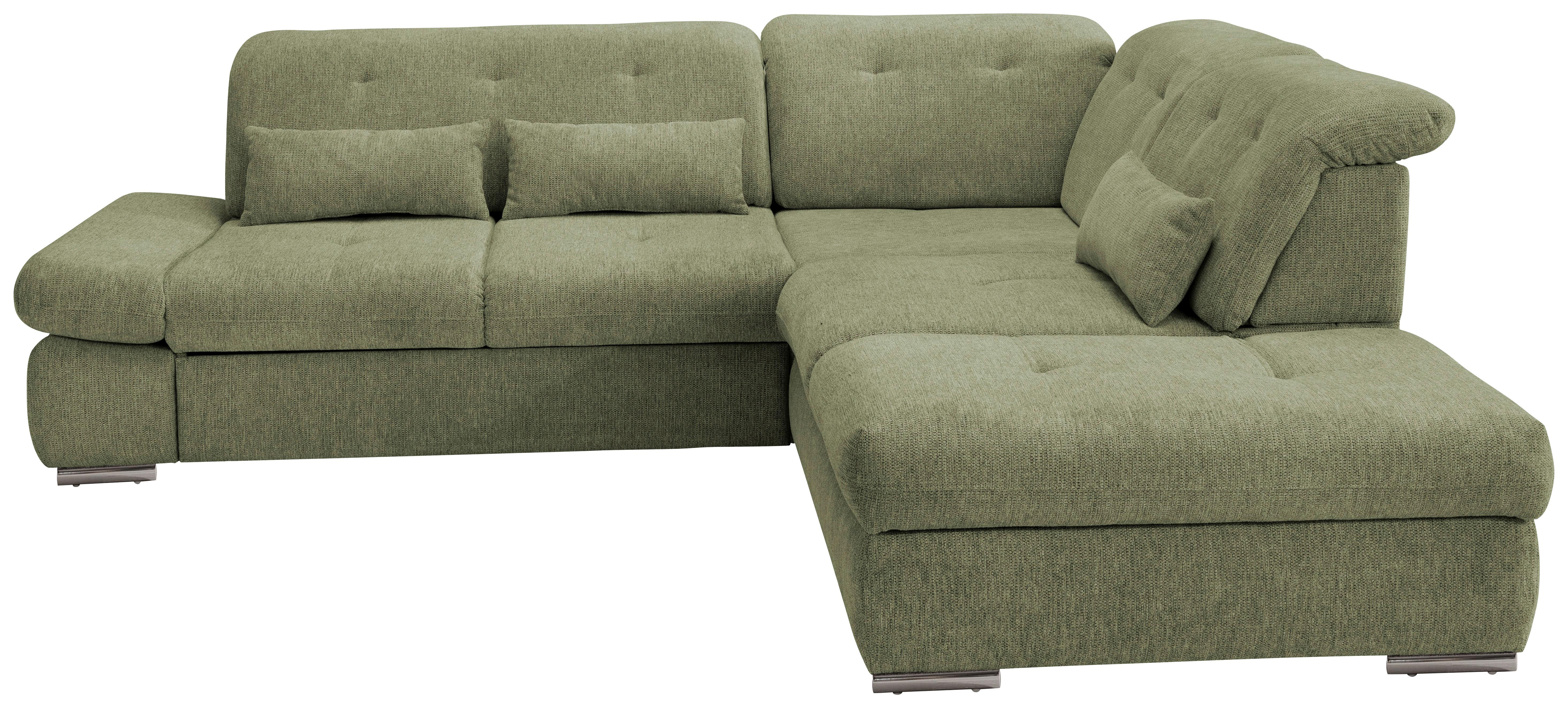 Ecksofa mit Schlaffunktion Dalida Grün Chenille - Chromfarben/Grün, Design, Textil (280/254cm) - Livetastic