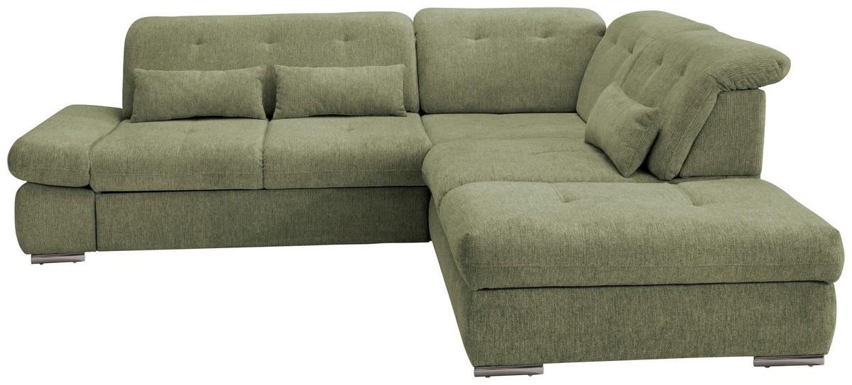 Ecksofa Mit Schlaffunktion Dalida Grün Chenille - Chromfarben/Grün, Design, Textil (280/254cm) - Livetastic