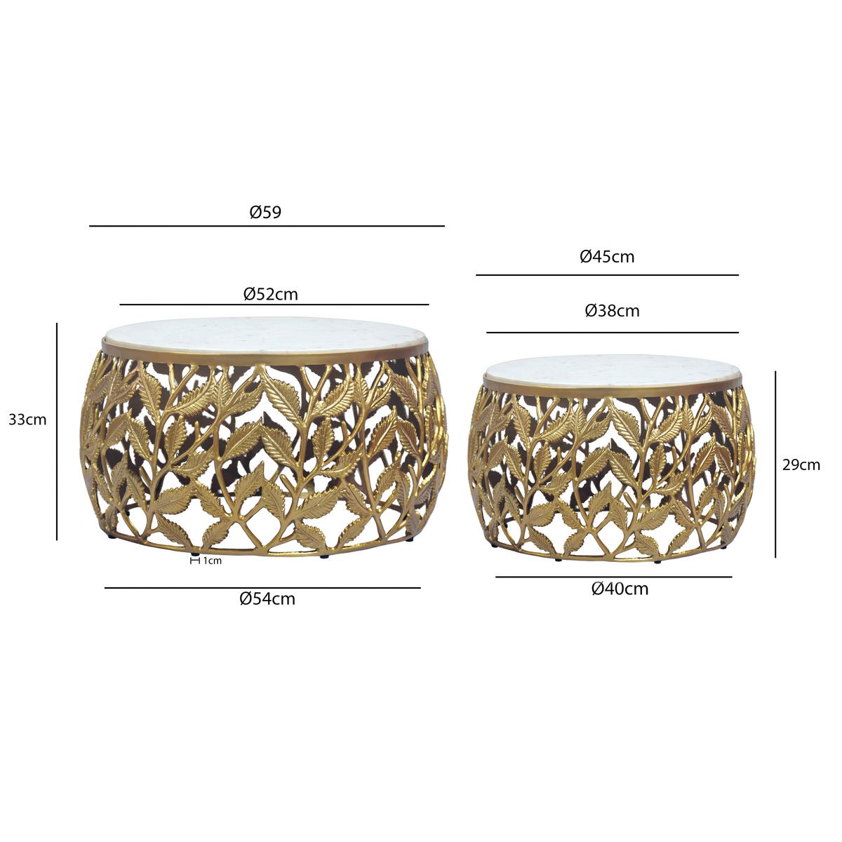 SATZTISCH Goldfarben/Weiß 2-teilig - Goldfarben/Weiß, Design, Stein/Metall (60/60/33cm) - MID.YOU