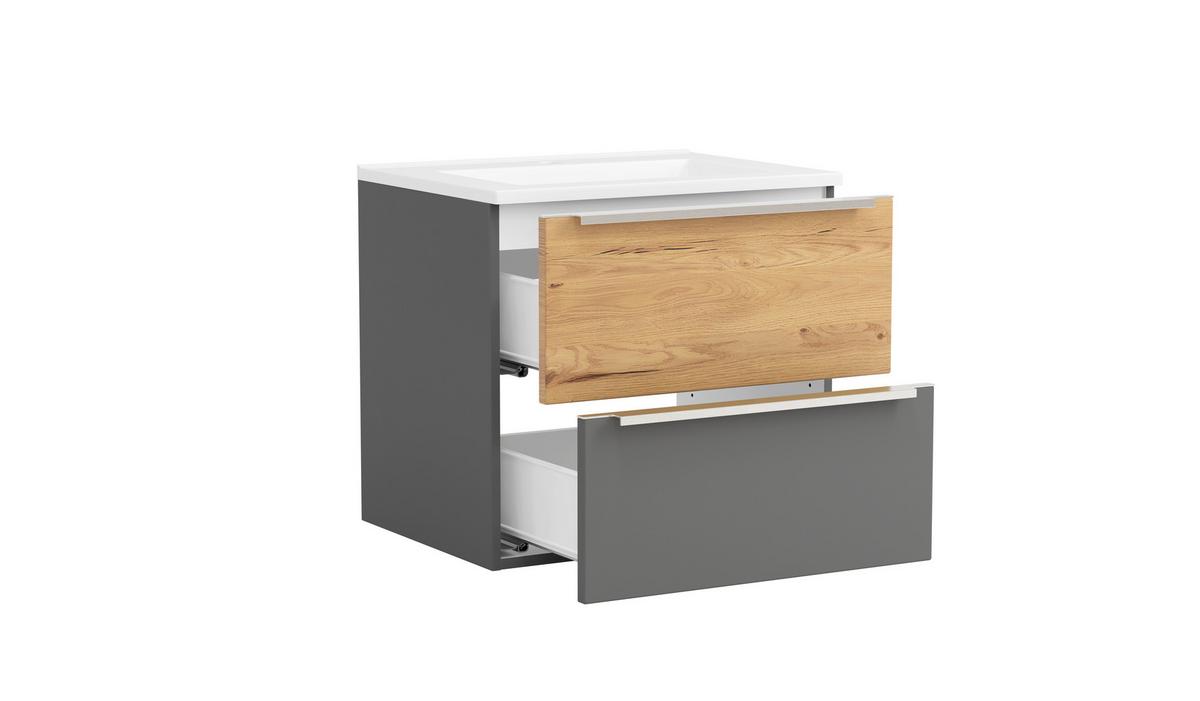 WASCHTISCHKOMBI Verona Grau/Wildeiche B: 60cm - Wildeiche/Weiß, Trend, Holzwerkstoff/Stein (60/54/47cm) - Held