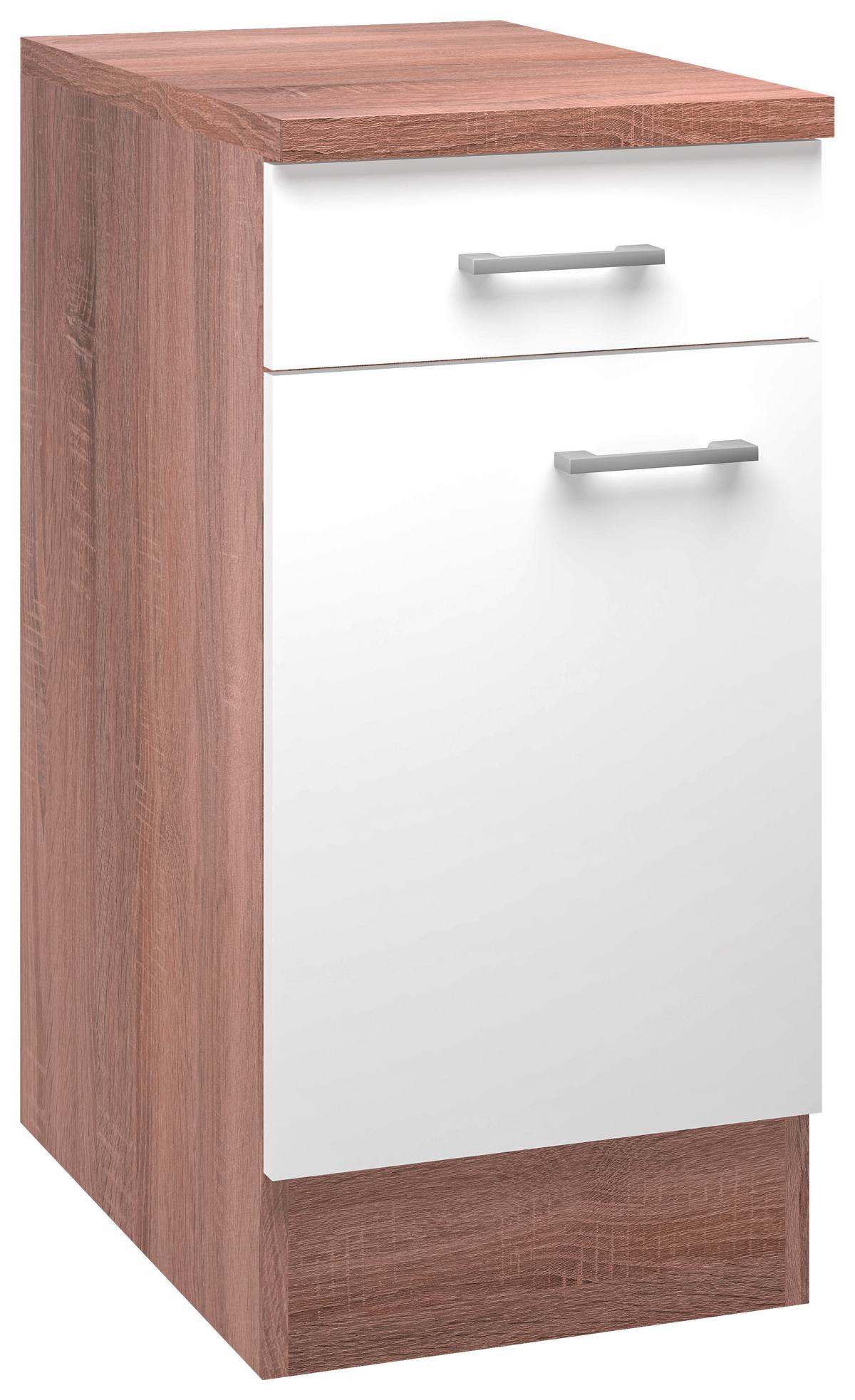 Küchenunterschrank Samoa B: 40 cm Weiß/Eiche Dekor mit Lade - Weiß/Sonoma Eiche, KONVENTIONELL, Holzwerkstoff (40/85/57cm)