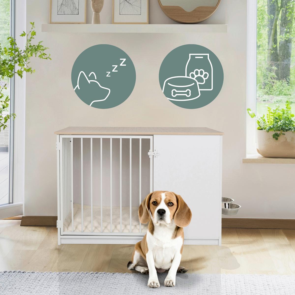 Tierhaus Pawhome Weiß/Eichefarben B: 60cm - Eichefarben/Weiß, MODERN, Holzwerkstoff (60/65,5/102cm) - MID.YOU