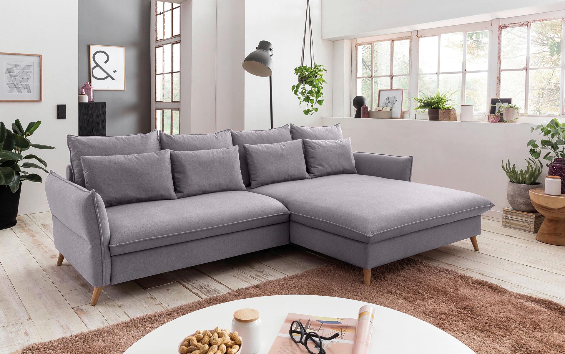 Eckschlafsofa Walter Hellgrau S: 274 cm - Hellbraun/Buchefarben, Design, Textil (274/170cm) - Livetastic