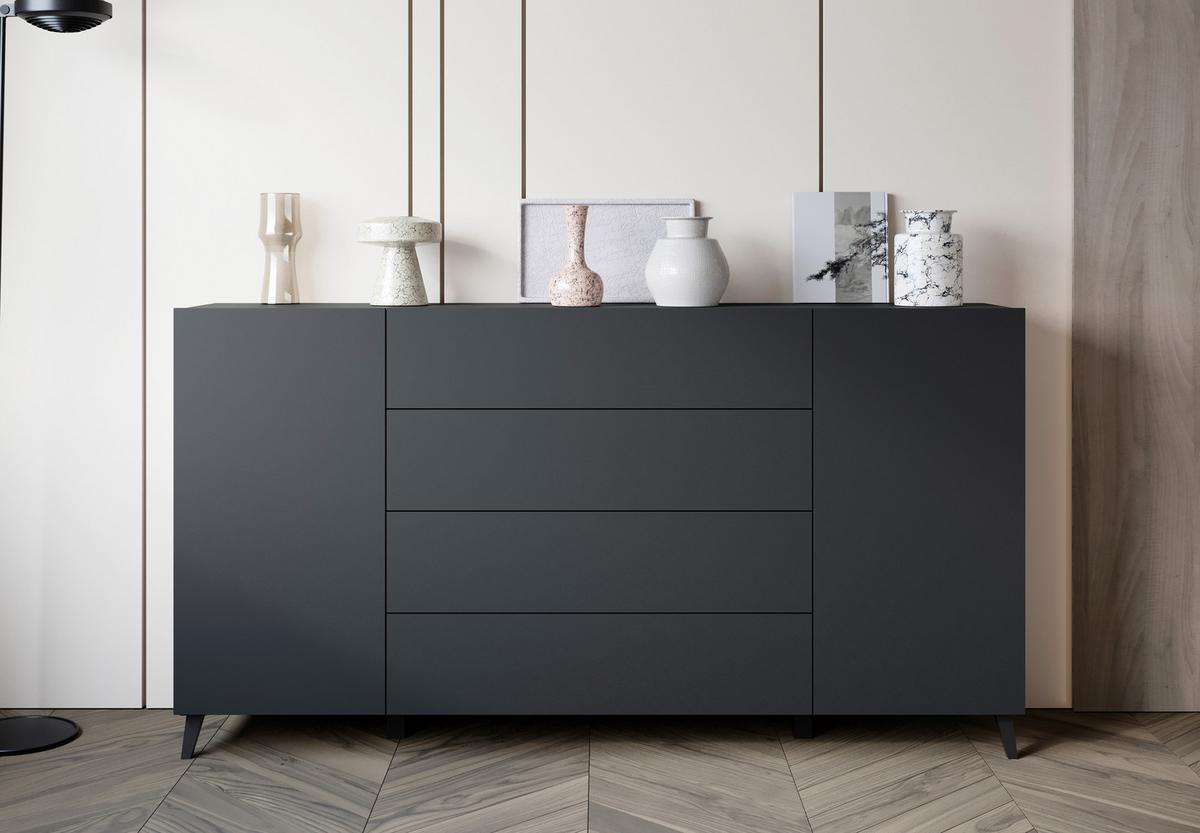Sideboard Phuket schwarz B: 180cm - Schwarz, Design, Holzwerkstoff (180/95,4/39cm) - P & B