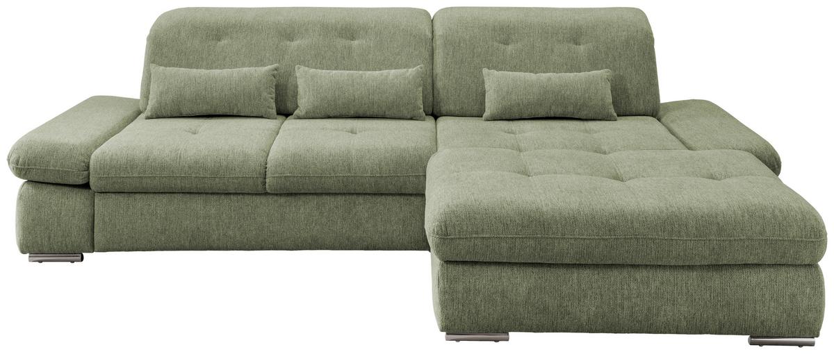 Ecksofa mit Schlaffunktion Dalida Grün Chenille - Chromfarben/Grün, Design, Textil (300/196cm) - Livetastic