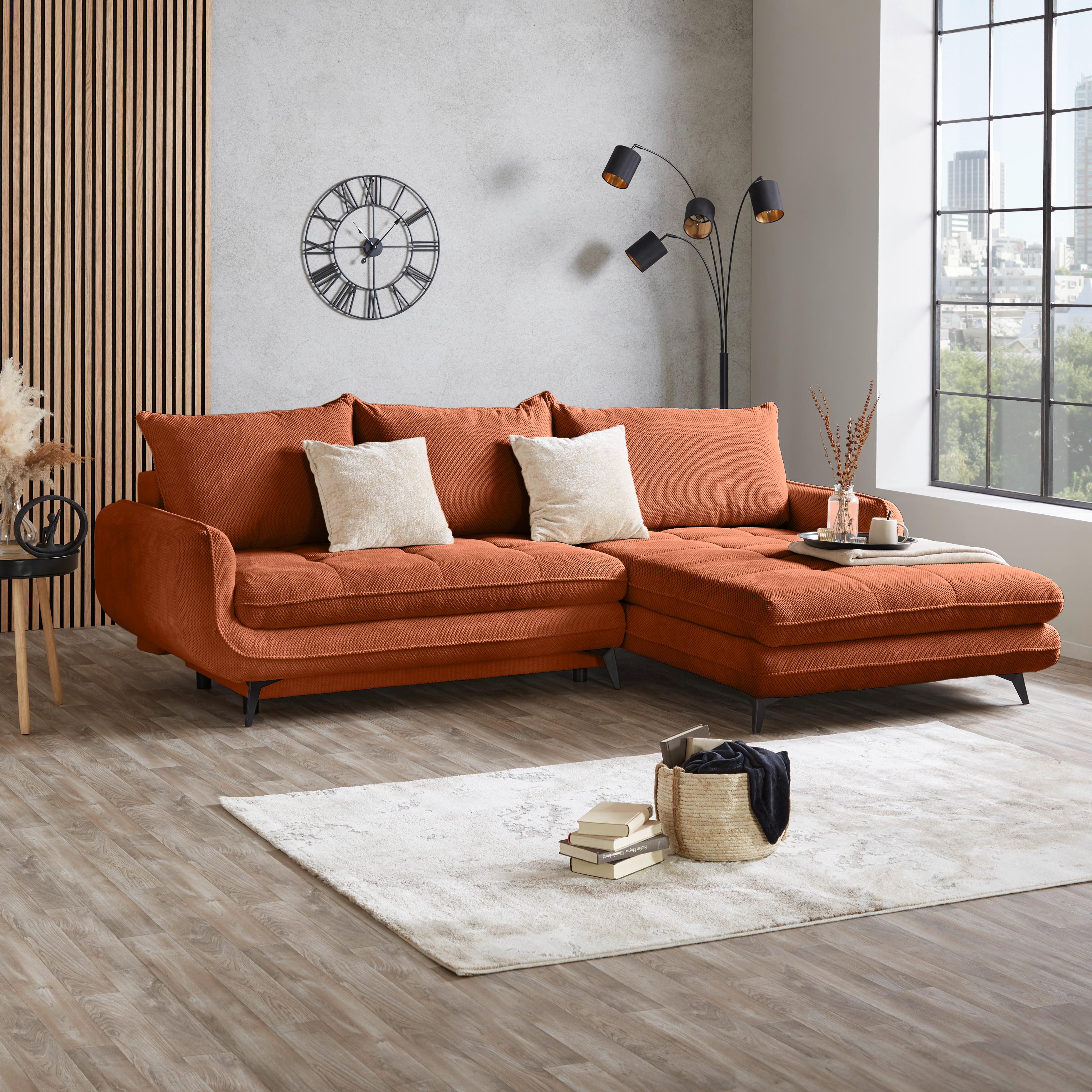 Ecksofa Wave - Schwarz/Orange, MODERN, Holz/Textil (266/189cm)