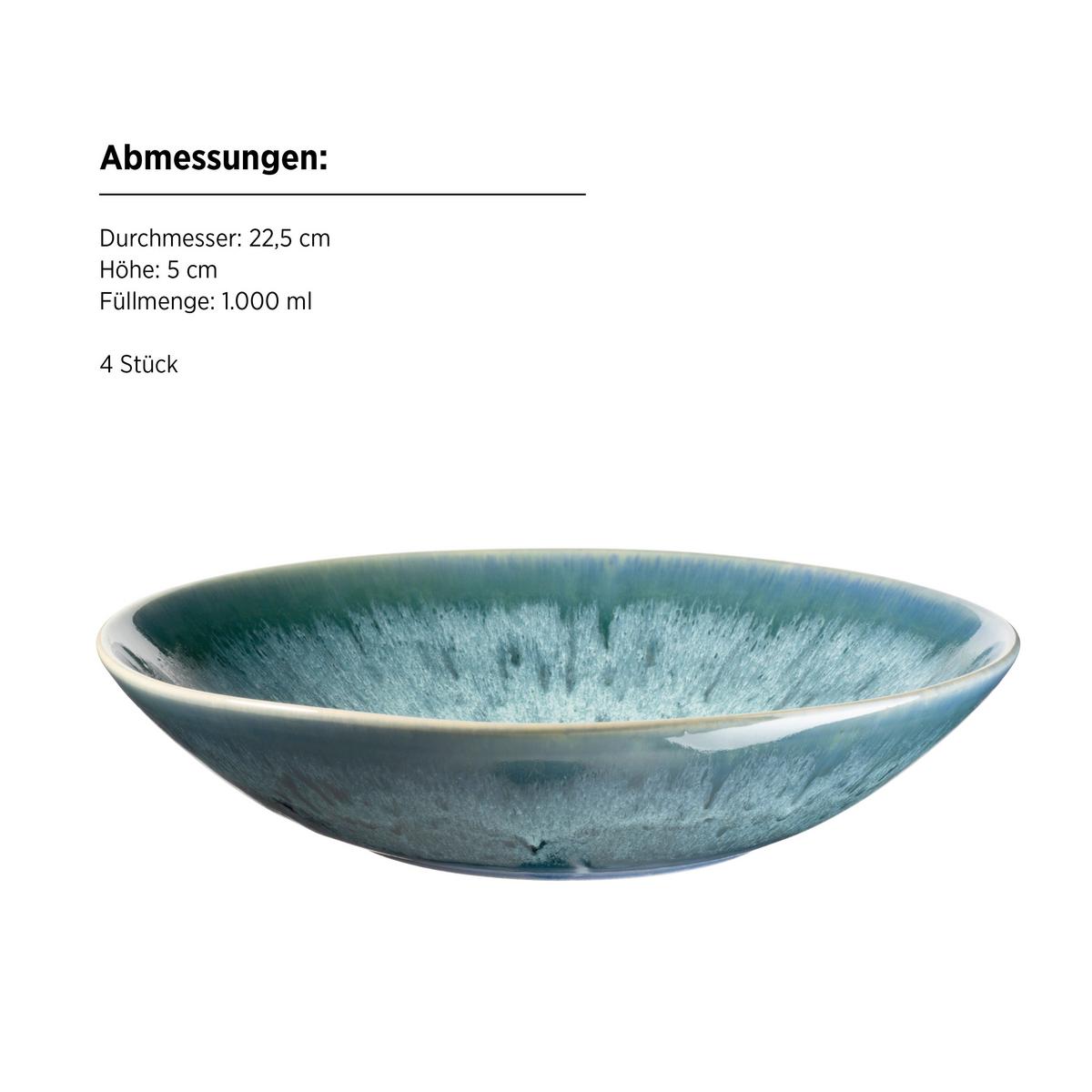 Suppentellerset Carellia Steinzeug, Blau, 4-Teilig - Blau, Basics, Keramik (22,5/5cm) - Mäser