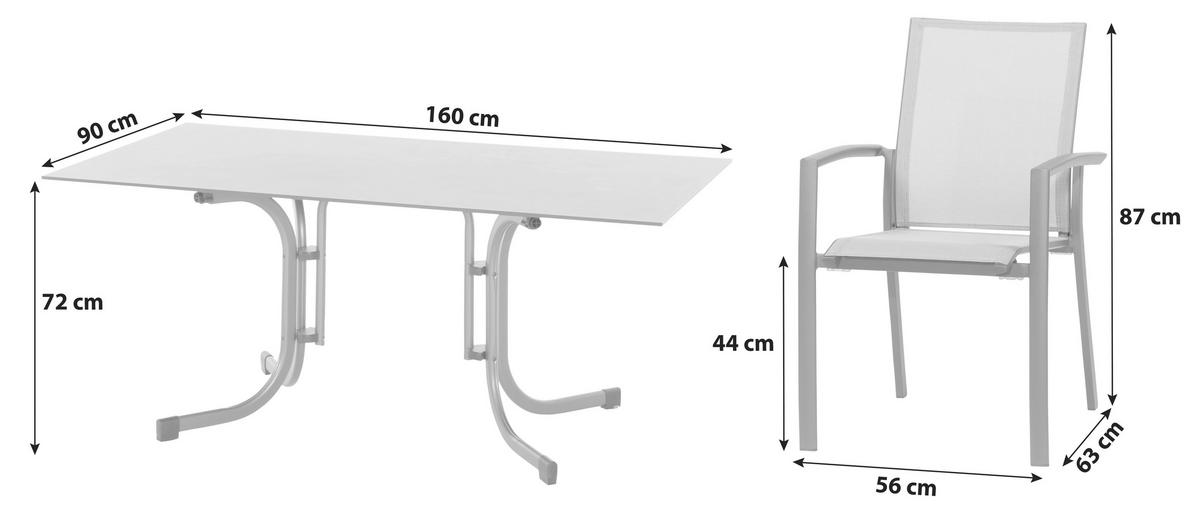 Gartenmöbel Set 5-tlg Aluminium - Anthrazit/Schwarz, KONVENTIONELL, Keramik/Textil - Gardenson