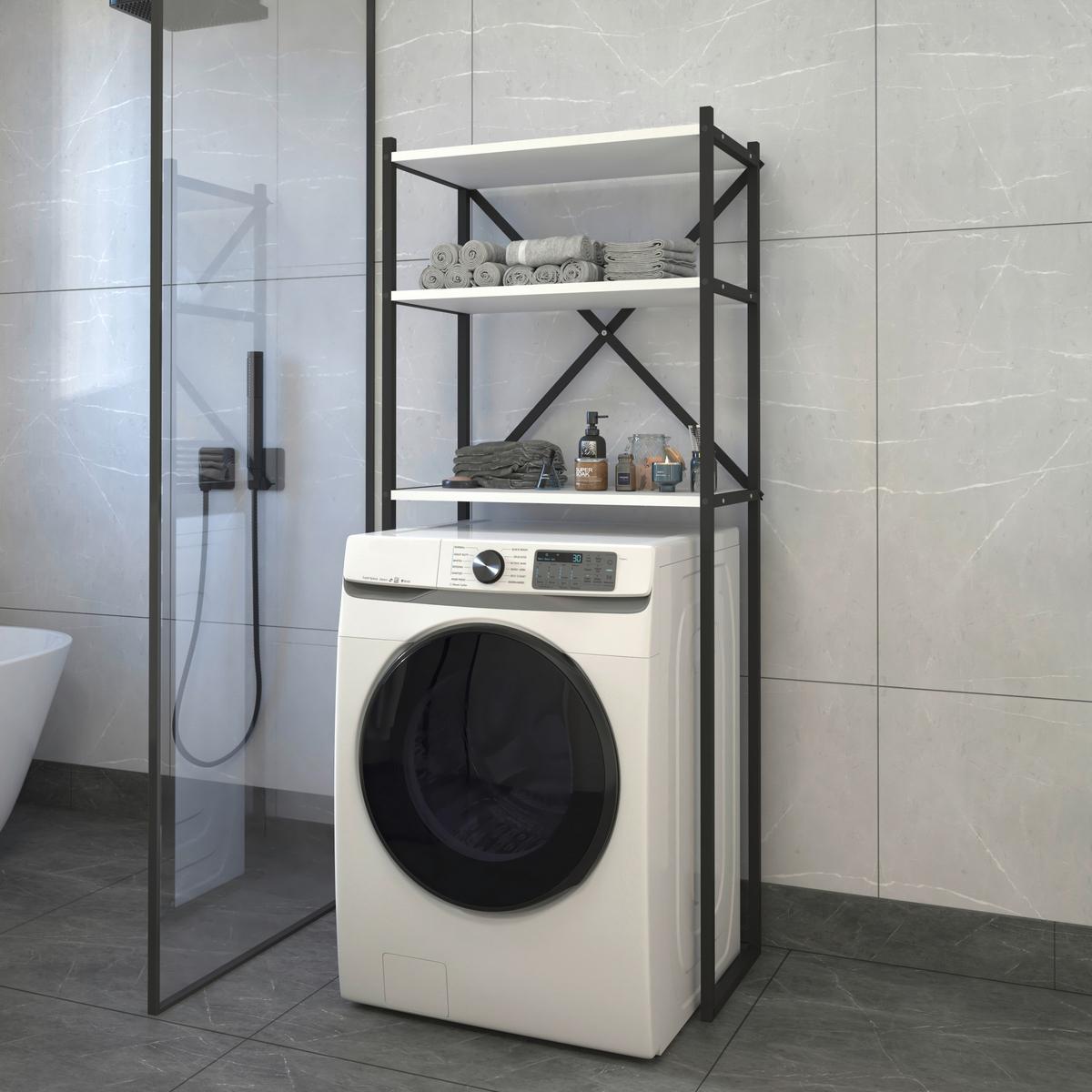 Waschmaschinenschrank Insasi - Weiß, MODERN, Holzwerkstoff/Metall (66/160/34cm) - MID.YOU