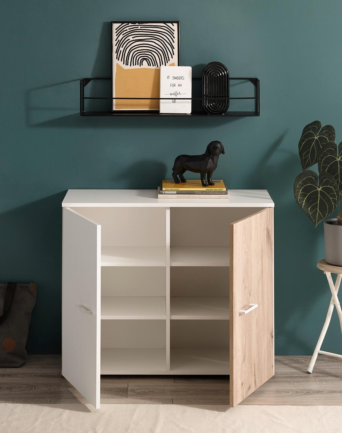 Komód Alex 90/74 Cm - tölgyfa színű/fehér, Konventionell, faalapú anyag (90/74/37cm)