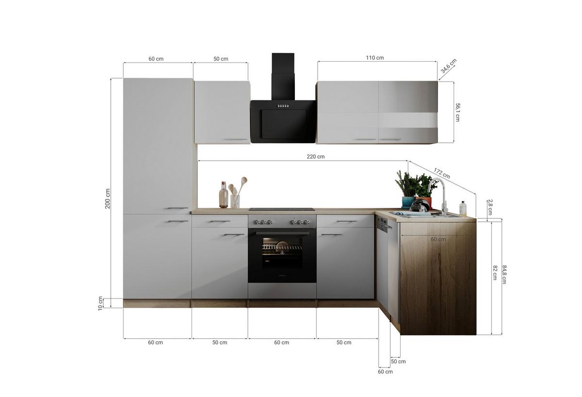 Eckküche Merle Weiß/Eichefarben B: 280cm - Eichefarben/Weiß, Basics, Holzwerkstoff (280/172cm) - Respekta