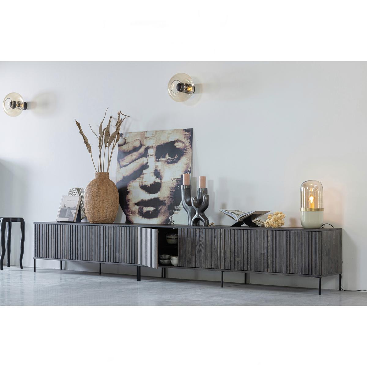 LOWBOARD Gravure Schwarz B: 100cm - Schwarz, Design, Holz (100/56/44cm) - Livetastic