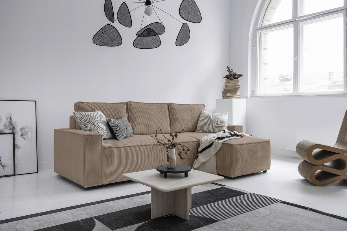 Rozkládací sedačka OLIVER, oboustranná montáž, šedohnědá - černá/šedohnědá, Design, textil/plast (250/156cm) - MID.YOU