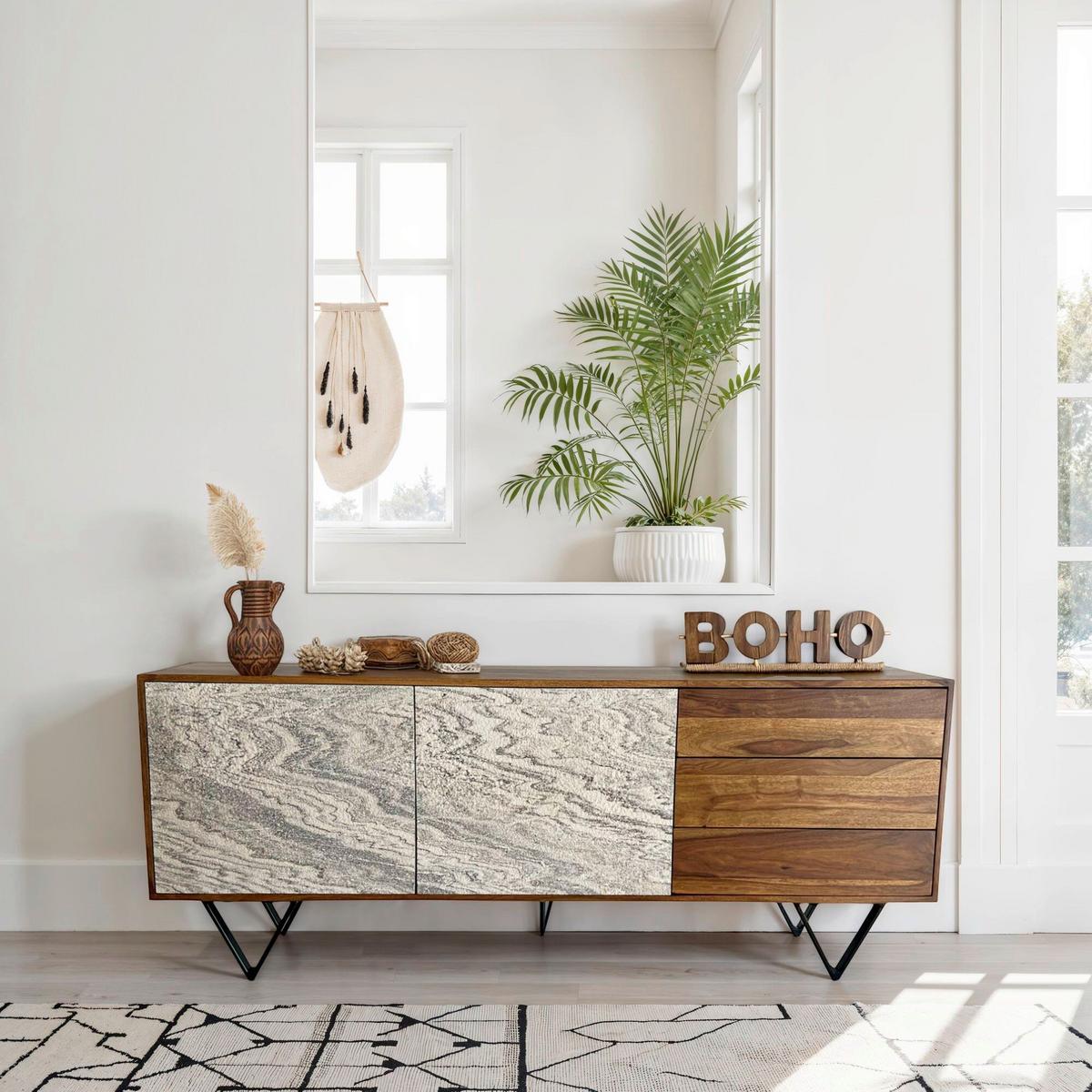 Sideboard Sheeshamfarben B: 175cm - Sheeshamfarben/Schwarz, Natur, Holz (175/71/40cm) - Livetastic