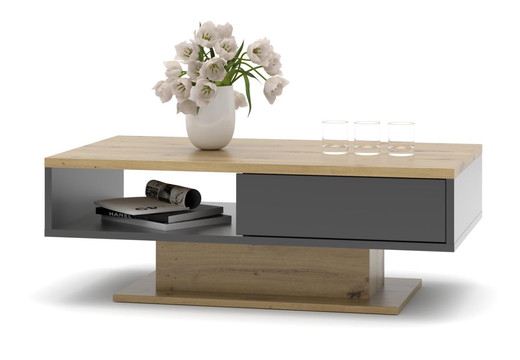 Couchtisch Evo Graphitfarben /Eiche Artisan Dekor L: 120cm - Graphitfarben/Eiche Artisan, Design, Holzwerkstoff (120/43/65cm) - MID.YOU