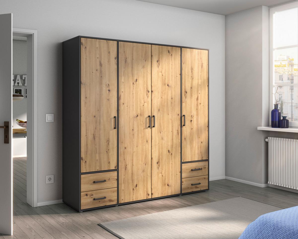 Drehtürenschrank Voyager Grau,eiche Artisan B: 187 Cm - Eiche Artisan/Grau, MODERN, Holzwerkstoff (187/194/53cm) - Rauch Möbel