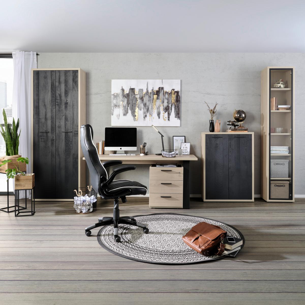 Psací stůl DAVINCI černá/dub - černá/barvy dubu, Moderní, kov/kompozitní dřevo (172/75/80cm) - Mömax