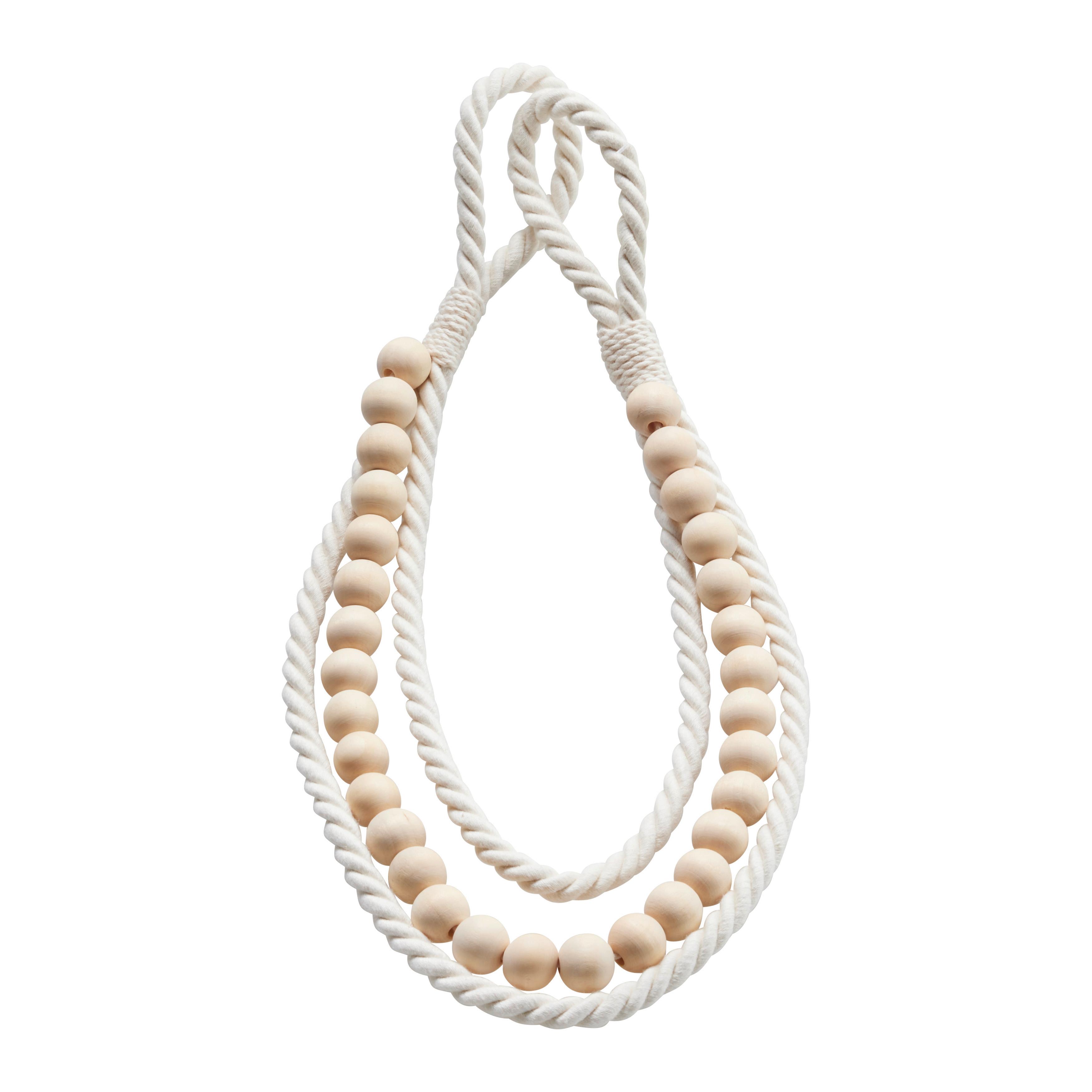 řasíci spona DRĚVĚNÉ KORÁLKY - krémová, Romantický / Rustikální, dřevo/textil (55cm) - Modern Living