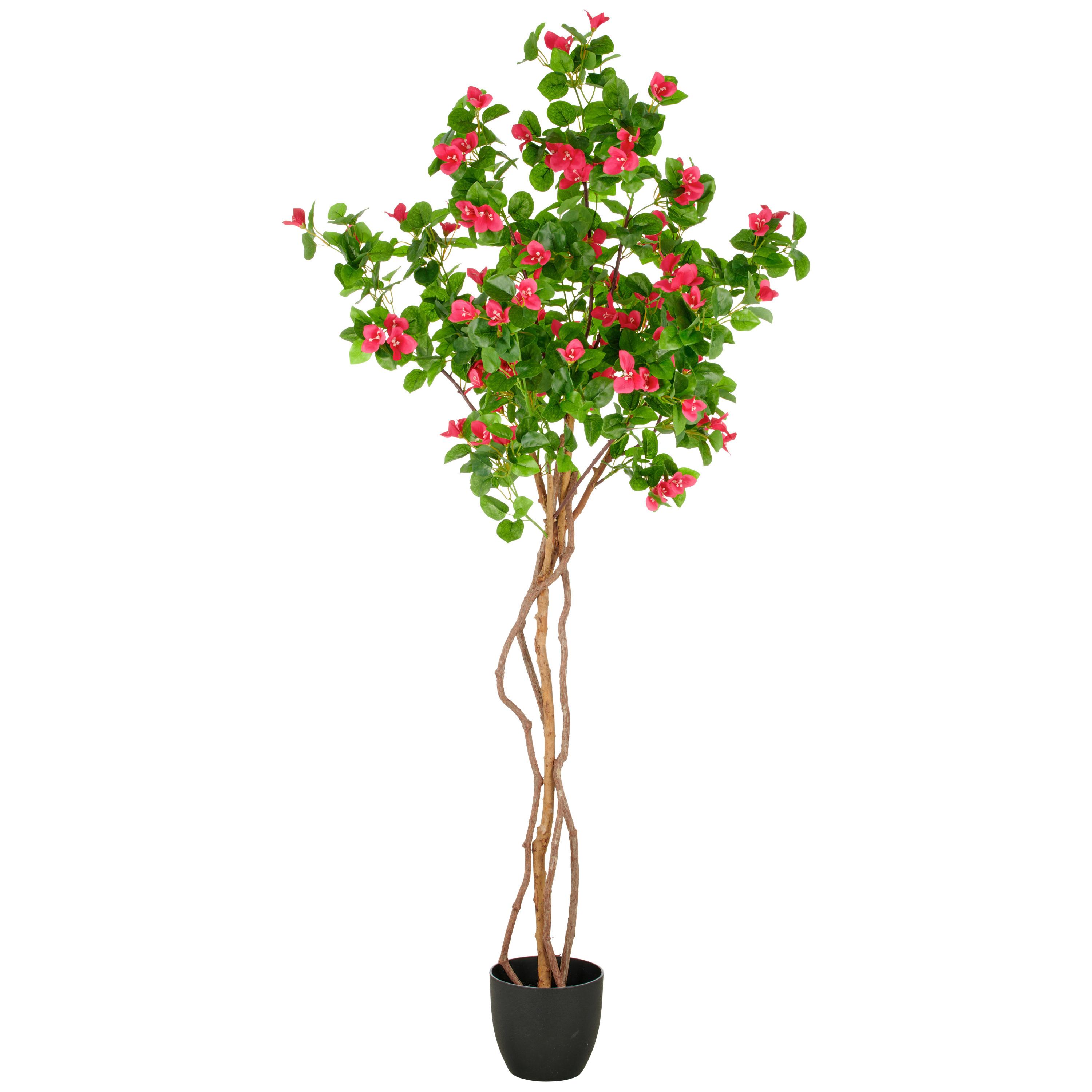 Kunstpflanze Bougainvillea Kunststoff, Grün/Pink, H:175cm - Pink/Schwarz, Basics, Kunststoff (175cm) - P & B