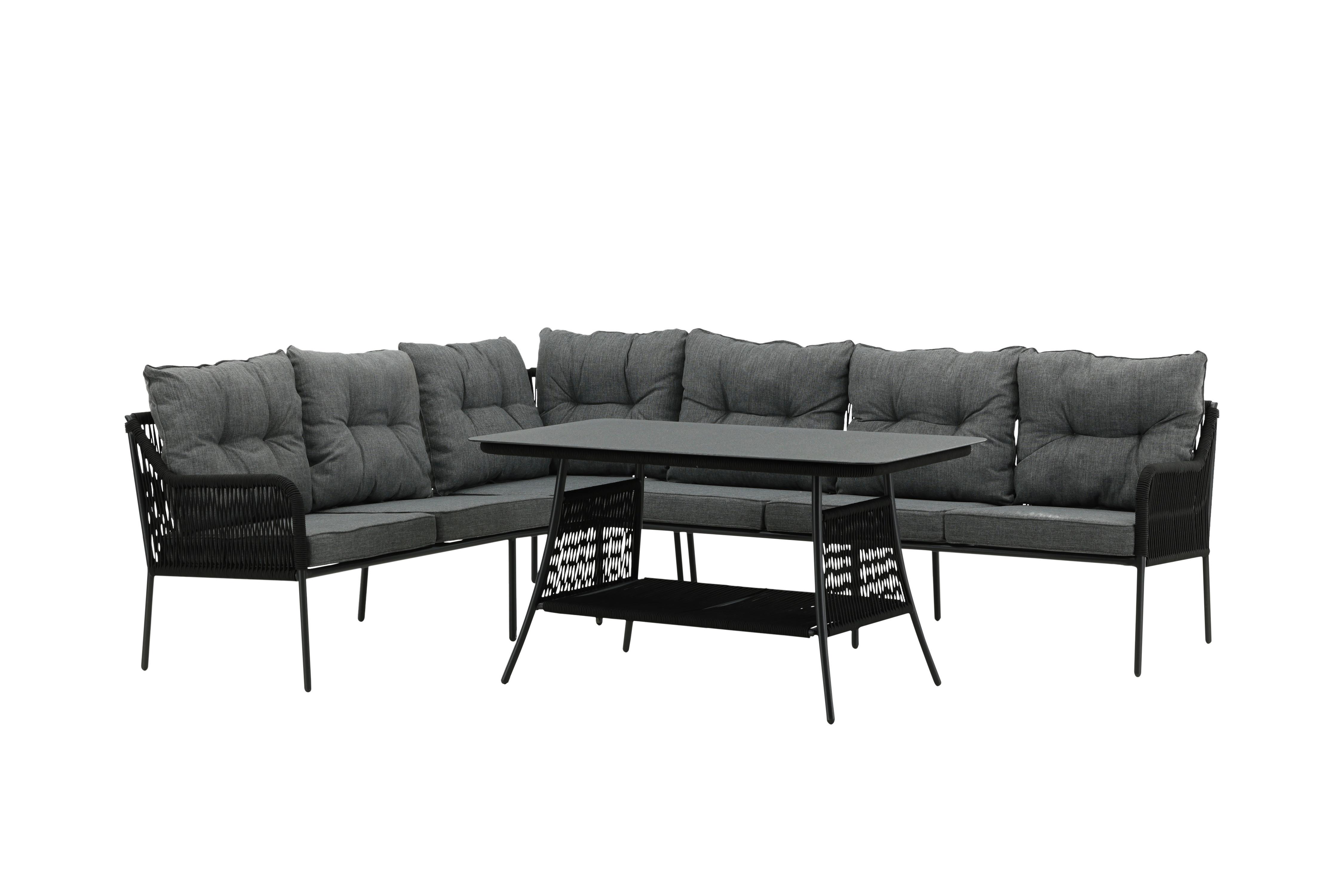Loungegarnitur 2-Tlg Berlin Metall/Glas/Dekor mit Kissen - Schwarz, KONVENTIONELL, Metall (173/196cm) - Gardenson