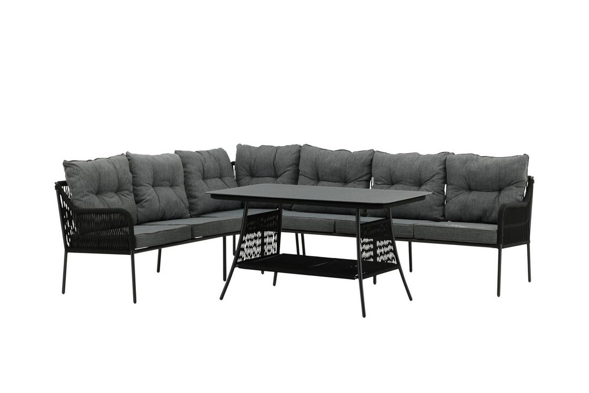 Loungegarnitur 2-tlg Berlin Metall/glas/dekor Mit Kissen - Schwarz, KONVENTIONELL, Metall (173/196cm) - Gardenson