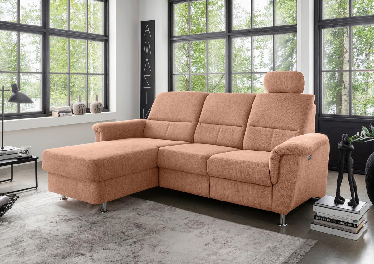 Ecksofa mit Stauraum Parole Koralle Chenille - Chromfarben/Koralle, MODERN, Textil (165/231cm) - Livetastic