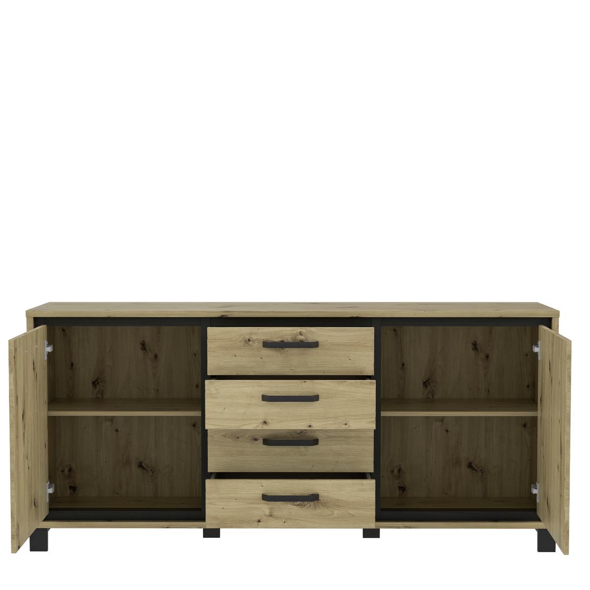 Sideboard B: 178 cm Trondheim, Eiche Dekor/Schwarz - Eichefarben/Schwarz, Basics, Holzwerkstoff/Kunststoff (178.4cm) - Livetastic
