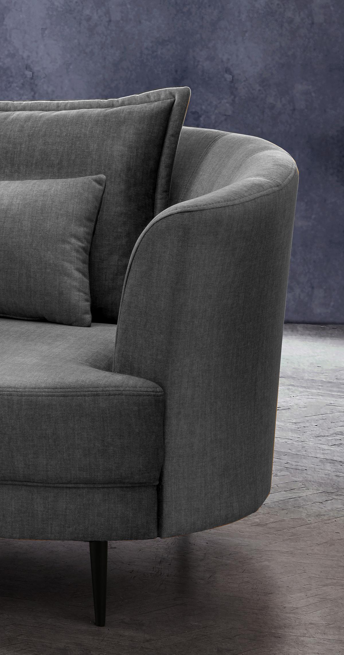 2-Sitzer-Sofa Grau Velours, Rücken Echt B: 179 cm - Schwarz/Grau, MODERN, Textil (179/85/101cm) - Livetastic