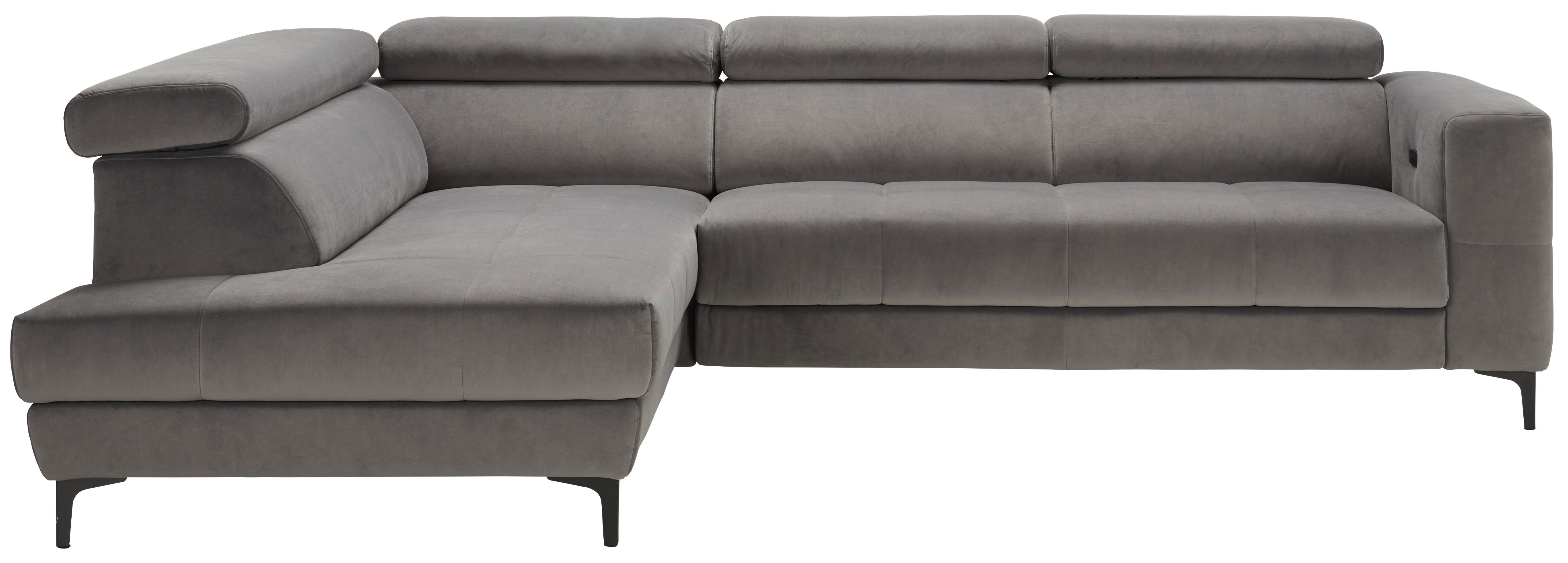 Rohová sedačka EMMA, ľavá, sivá,nast.op.hl,USB,el.výsuv - čierna/sivá, Modern, textil (210/301cm) - Premium Living