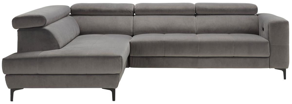Rohová sedačka EMMA, levá, šedá,nast.op.hl,USB,el.výsuv - šedá/černá, Moderní, textil (210/47/301cm) - Premium Living