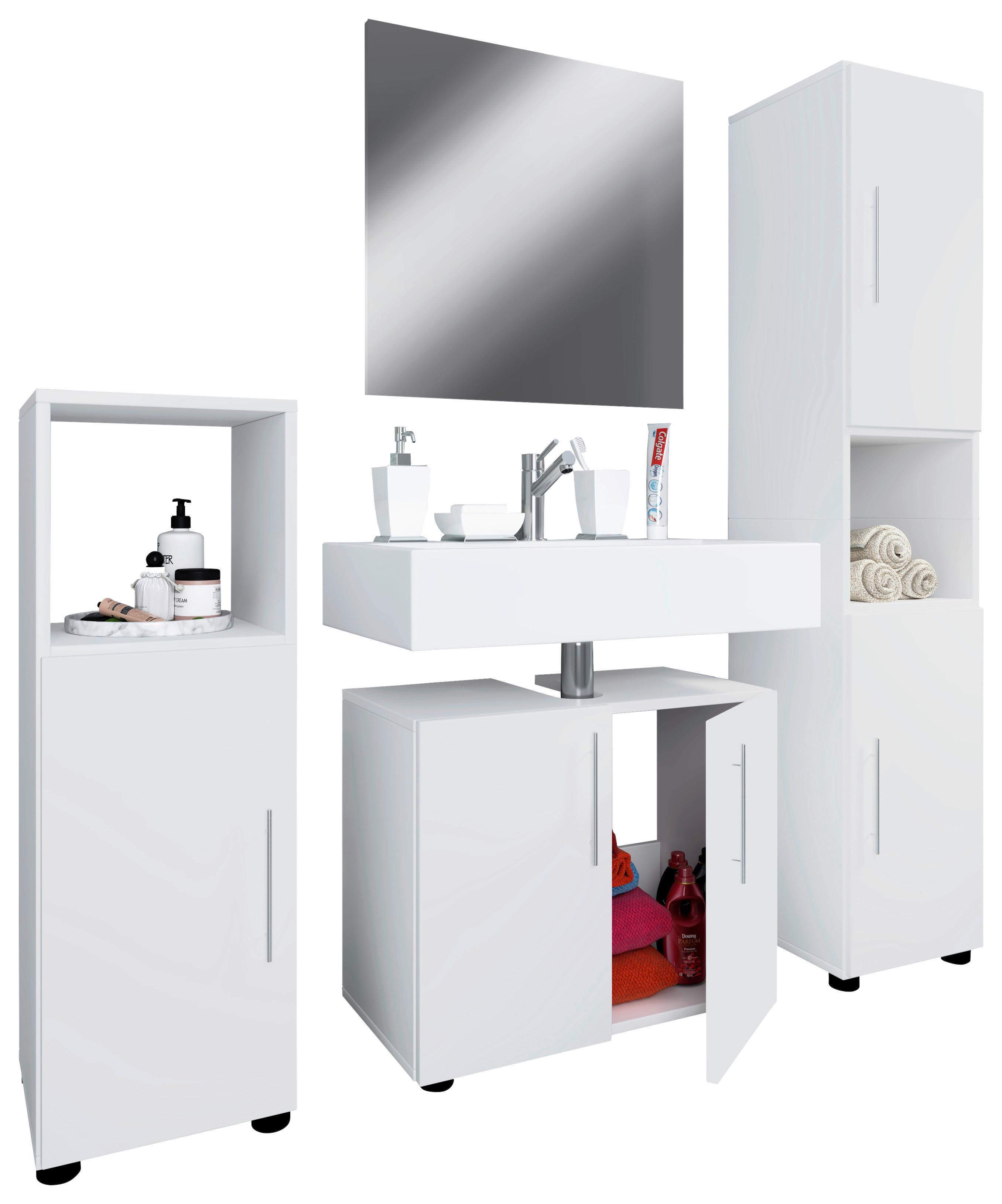 Badmöbel-Set 4-Tlg. Flandu II B: 122 cm Weiß - Weiß, MODERN, Holzwerkstoff (122cm) - MID.YOU