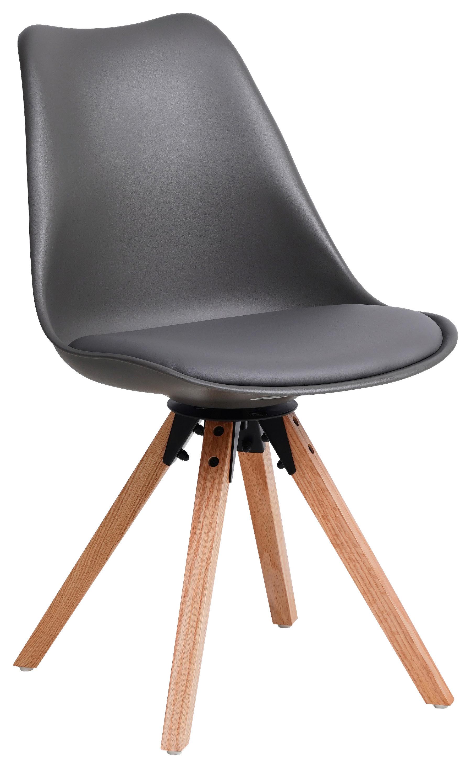 Schalenstuhl Malmö Grau Lederlook mit Echtholz-Beinen - Eichefarben/Grau, MODERN, Holz/Kunststoff (56/85/49cm) - Luca Bessoni