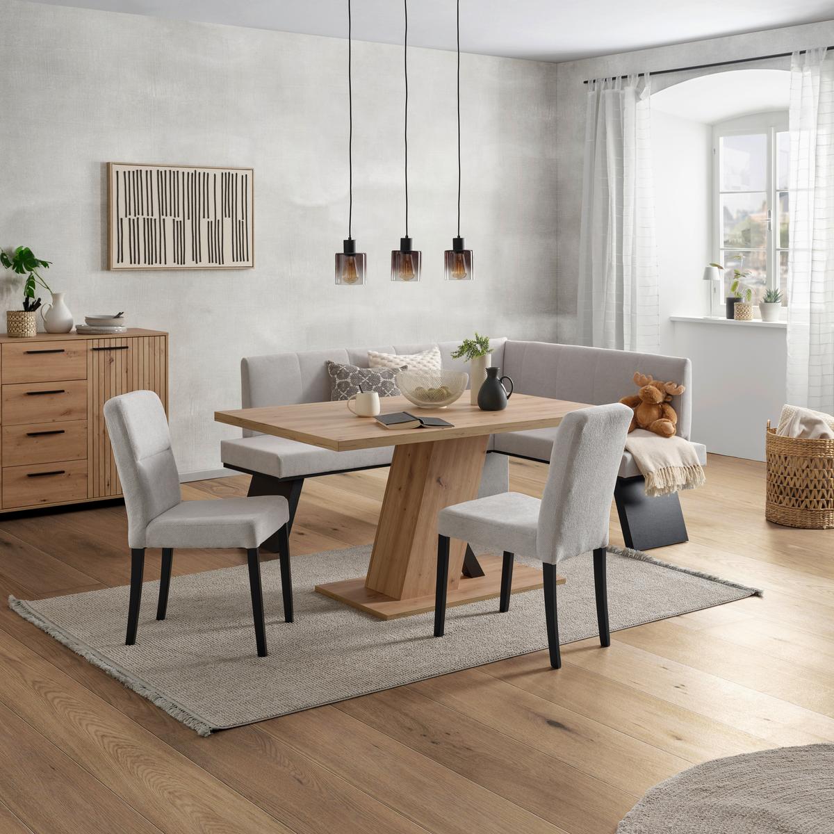 Eckbank Grau Emma II 185x150 cm - Beige/Schwarz, KONVENTIONELL, Holzwerkstoff/Textil (185/150cm)