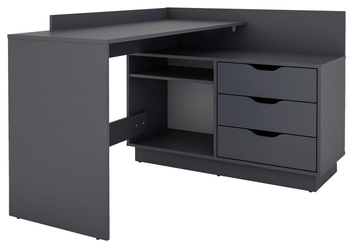Eckschreibtisch Mit Stauraum B 129 Cm H 83,5 Cm Belfast - Anthrazit, Basics, Holzwerkstoff (129/83,5/105cm) - MID.YOU