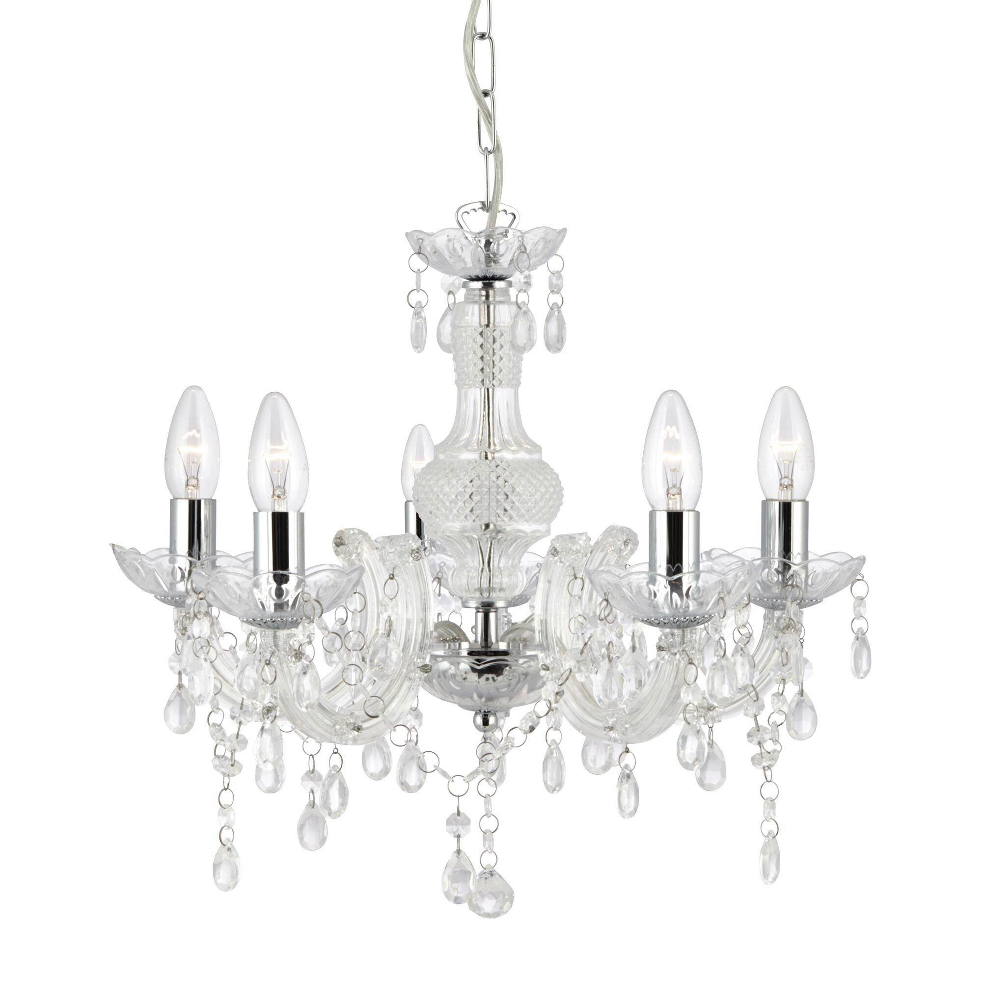 Kronleuchter Marie Therese 5xe14 Chromfarben Kunststoff/Glas - Chromfarben, KONVENTIONELL, Glas/Kunststoff (48/120cm)