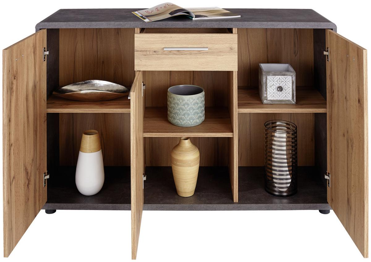 Komód Fontana 132/87 Cm - tölgyfa színű/sötétszürke, Modern, faalapú anyag (132/87/40cm)