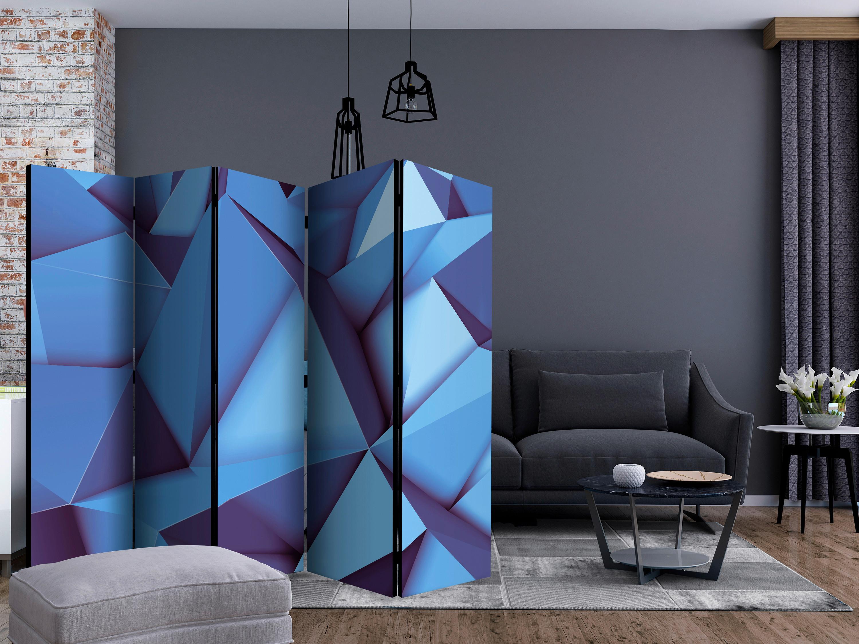 Paravent Blau Hellblau B: 225 cm - Blau/Hellblau, Basics, Holz/Textil (225/172/3cm) - artgeist