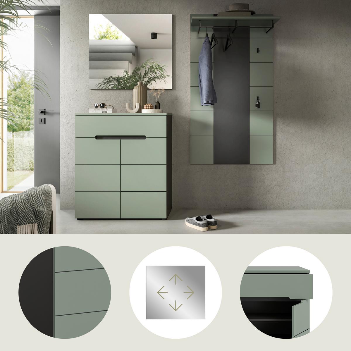 Garderobe Canu 3-teilig Grau/grün B: 175 Cm - Graugrün/Grau, Design, Holzwerkstoff (175/190/37cm) - Livetastic